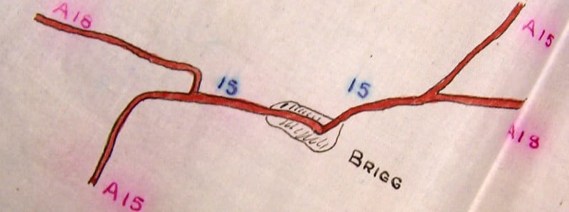 A15 and A18 overlap at Brigg, but the A15 takes precedence in this very clear diagram. Click to enlarge